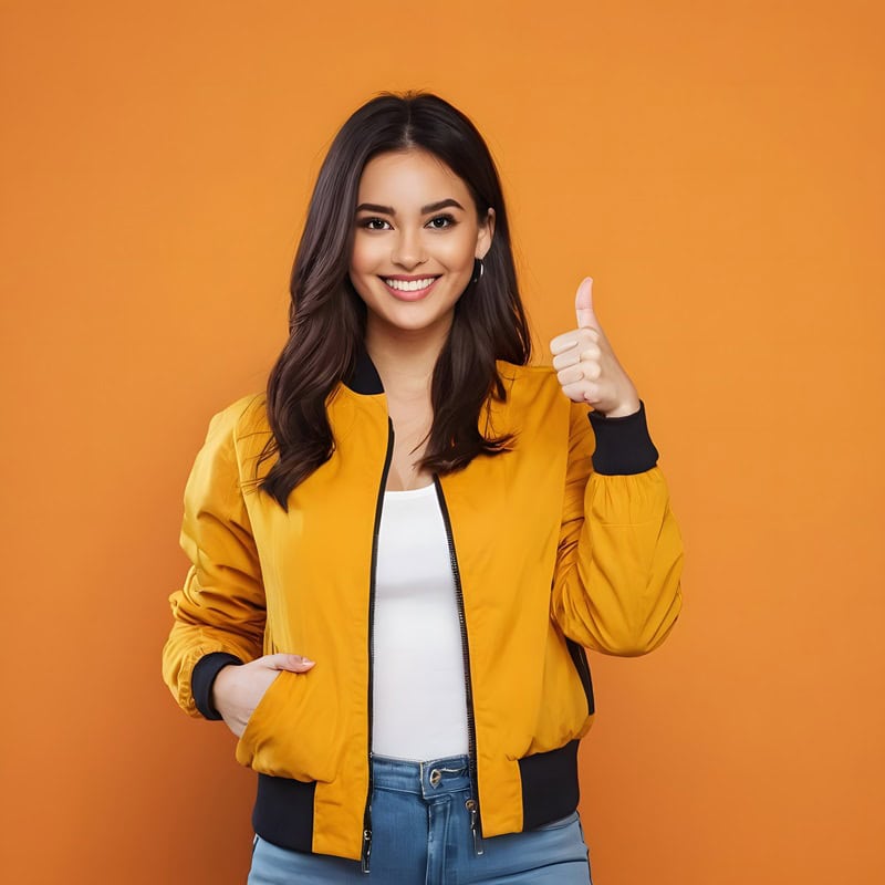 smiling-young-woman-yellow-jacket-showing-thumbs-up